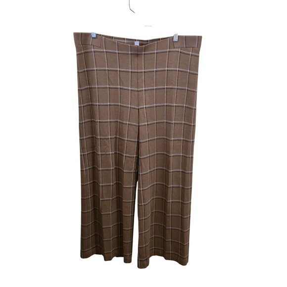 J. Jill Ponte Full Leg Cropped Plaid Pants Tan Pull On Size L - Picture 2 of 6